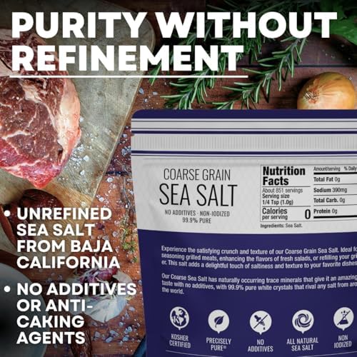 Sea Salt Superstore Coarse Sea for Grinder Refill, Coarse Grain Kosher, Non-Iodized for Cooking, Mineral-Rich Unrefined Baja Salt, 30 oz Bag