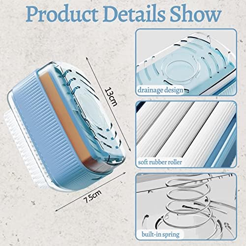 Multifunctional Laundry Soap Box for Soap Holder,Portable Scrubbing Soap Dispenser Roller Soap Cleaning Storage Foaming Box for Home Bathroom Kitchen,Laundry Cleaning Brush Soap Box (Blue)