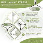 Jade Roller and Gua Sha Set - 100% Natural Jade Stone Face Roller, Dual Sided Massage Roller Stimulates Blood Flow, Relieves Stress, Reduces Signs of Aging, Travel Pouch Included, Gift Box