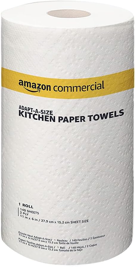 AmazonCommercial 2-Ply White Adapt-a-Size Kitchen Paper Towels, Absorbent, Thick, Individually Wrapped, 140 Towels per Roll (12 Rolls), 1,680 Sheets Total