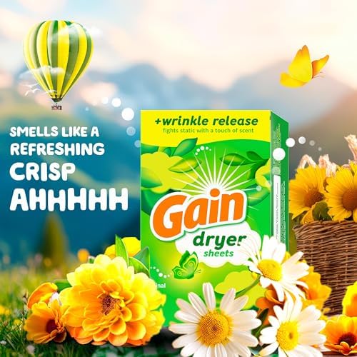 Gain dryer sheets Plus Wrinkle Release, Original Scent, 120 Count, Fights static with a touch of scent, laundry sheets
