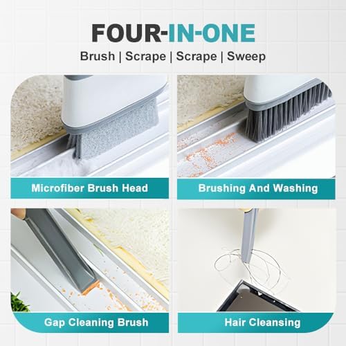 2-in-1 Groove Cleaning Brush with Hidden Scraper, Window Track Cleaner Tool for Sliding Doors & Sills, Hard Bristle Crevice Brush for Narrow Gaps (Dark Grey-3pcs)