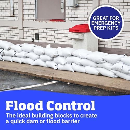 DURASACK Large Heavy Duty Sand Bags with Tie Strings Empty Woven Polypropylene Sandbags for Flood Control with 1600 Hours of UV Protection, 50 lbs Capacity, 18x30 inches, White, 10 Count