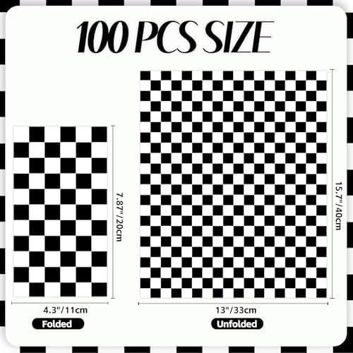 100 PCS Race Car Paper Napkin, Disposable Checkered Flag Bathroom Guest Hand Towels Black and White Dinner Napkins Decorative for Kitchen Birthday Baby Shower Racing Party Decoration (Race Car)
