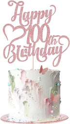Rose gold Glitter Happy 100th Birthday Cake Topper - 100 Anniversary/Birthday - Hello 100, Cheers to 100 Years,100 & Fabulous Cake Topper Party Decoration
