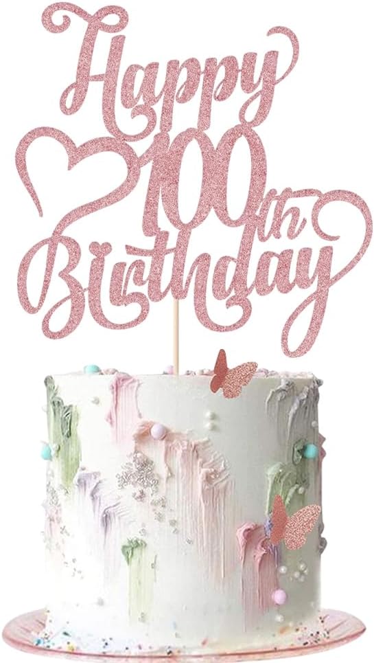 Rose gold Glitter Happy 100th Birthday Cake Topper - 100 Anniversary/Birthday - Hello 100, Cheers to 100 Years,100 & Fabulous Cake Topper Party Decoration