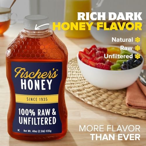 Fischer’s 100% Pure, Raw & Unfiltered Honey – USA Made Honey – All-Natural Sweetener – Rich Flavor Profile, Packed with Nutrients, 40 oz (Pack of 2)