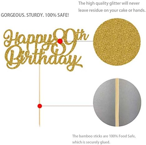 89th Birthday Cake Topper, Gold Glitter Cheers To 89 Years Party Decoration, Supply