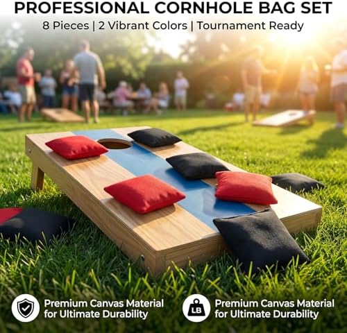 8 PCS Cornhole Bags - Bean Bags for Cornhole, 4 Black and 4 Red for Tossing, Game, Outdoor, Wedding, Sports, Party(Black & Red)