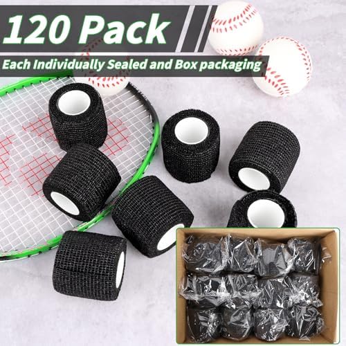 120 Pack Black Self Adhesive Bandage Wrap Bulk 2 Inch x 5 Yards Cohesive Bandage,Vet Wrap Breathable Elastic Self-Adherent Tape for Stretch Athletic Sports Wrist Ankle Dogs Pet Vet Wrap