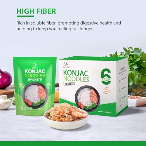 Soeos Konjac Noodles, Spaghetti Pasta, 8.8 oz (250g)*6 Pack, Low Calorie, Low Carb, Keto and Paleo Friendly Shirataki Noodle, Gluten-Free, Fat Free, Sugar Free, Vegan