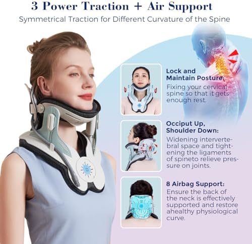 ALPHAY Cervical Traction Device, Neck Stretcher for Cervical Pain Relief, Air Pump Neck Brace with 3 Power Traction and 8 Airbag Support, Neck Decompression and Neck Tension Relief