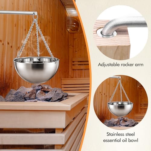 Nuogo 2 Set Sauna Aromatherapy Bowls Oil Cup Holder Swinging Arm Stainless Steel Sauna Accessories Aroma Fragrance Essential Oil Diffuser for Spa Gift