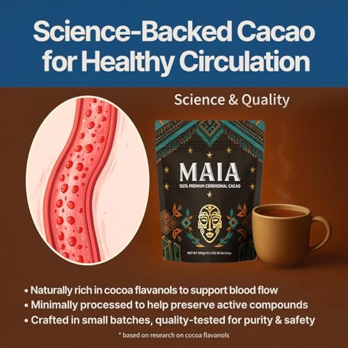 Maia Ceremonial Cacao Powder—Rich in Natural Flavonoids Blend Flavanols Cocao, and Theobromine, Sugar-Free, Vegan, Gluten-free, and Non-GMO—Helps Boost Energy, Mental Clarity, and Mood 10.5 Ounce