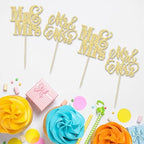 24Pcs Gold Glitter Mr & Mrs Cupcake Toppers Love Mr Mrs Bridal Shower Cupcake Picks Wedding Engagement Birthday Party Cake Decorations Supplies