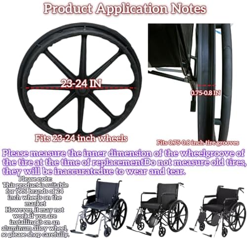 wheelchair tires 24"X1"（1 pair）Fits all brands of wheelchair accessories, Universal Flat Free Polyurethane Tire Manual replacement of wheelchair parts, comes with mounting tool ties (black