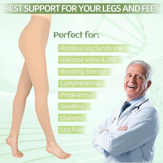 Compression Pantyhose for Women & Men, 2 Pairs 15-20mmHg Medical Graduated Compression Stockings Leggings