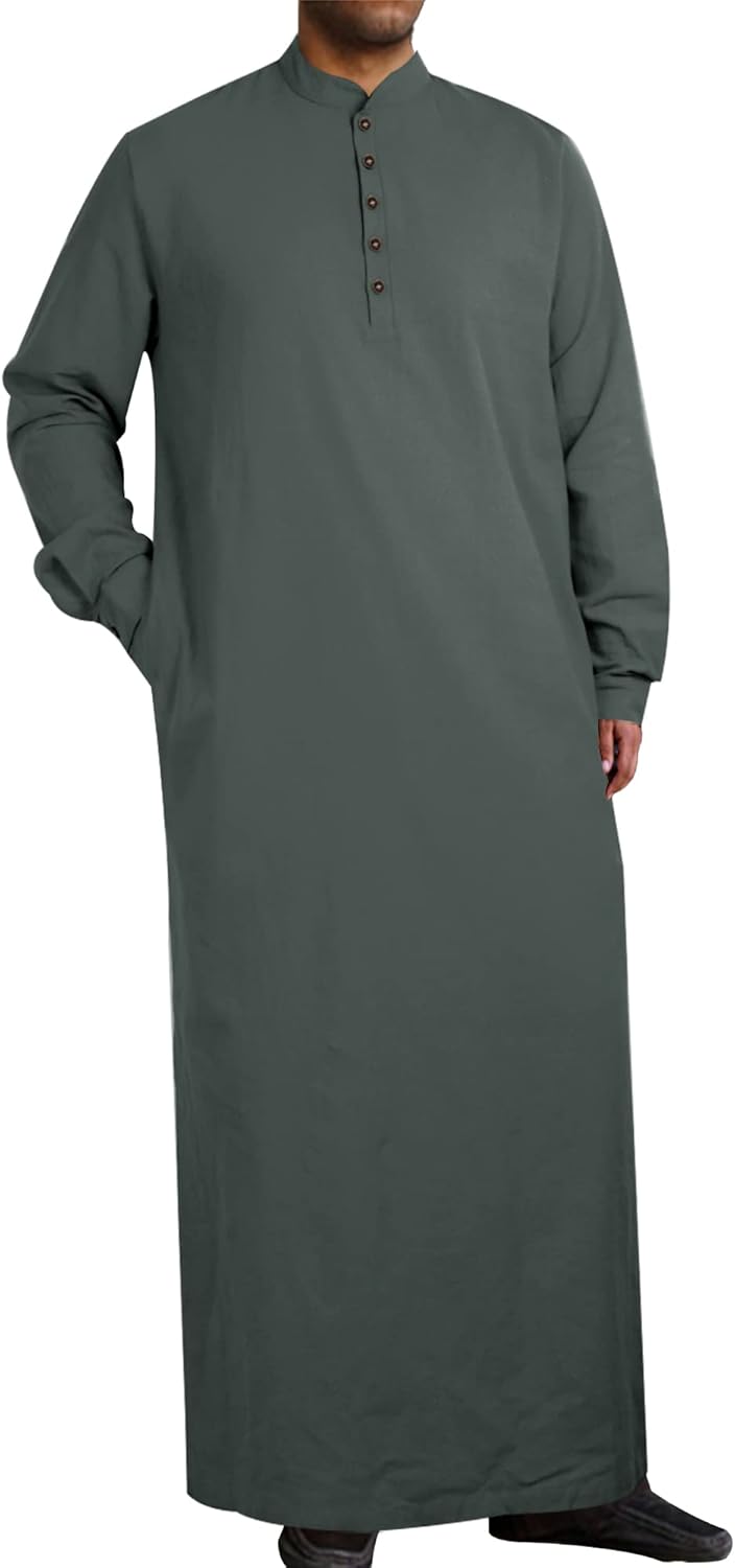 YAOHUOLE Muslim Thobe for Men Button down Mens Caftans Big and Tall Mens Arab Thobe with Pocket