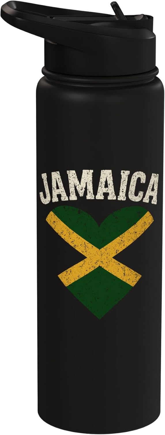 Jamaica Flag Heart - Vintage Trip Vacation Souvenir Stainless Steel Insulated Water Bottle