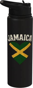 Jamaica Flag Heart - Vintage Trip Vacation Souvenir Stainless Steel Insulated Water Bottle