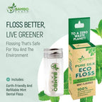 Biodegradable Mint Dental Tooth Lace Floss With Refillable & Reusable Glass Holder - 100% Organic Natural and Compostable Teeth Silk Spool Waxed With Candelilla Wax & Eco-Friendly Zero Waste Packaging