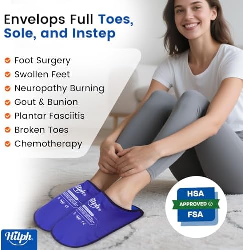 Hilph Foot Ice Pack Slippers,1 Pair Ice Pack for Foot and Toes for Plantar Fasciitis, Gout, Bunions & Neuropathy Relief, HSA or FSA Eligible Hot Cold Therapy Gel Slippers for Surgery Recovery, Blue