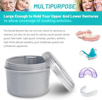 Denture Case with Denture Brush, No Leak Denture Bath Box, Denture Travel Case, Denture Cup with Basket for Soaking Dentures (grey)