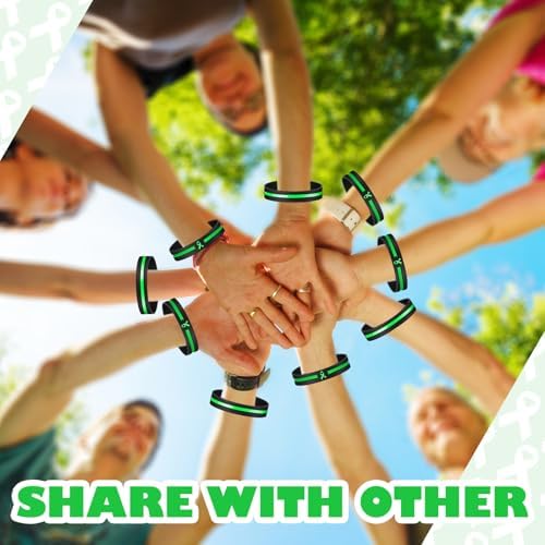 Hiboom 100 Pcs Mental Health Awareness Silicone Bracelets Green Ribbon Rubber Bracelets Motivational Bracelet Unisex for Men Women Mental Health Awareness Month Gifts