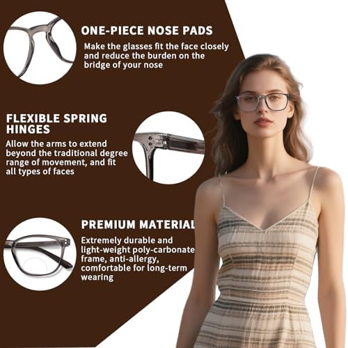Bifocal Reading Glasses for Women Blue Light Blocking Clear Top Bifocal Computer Readers with Spring Hinges