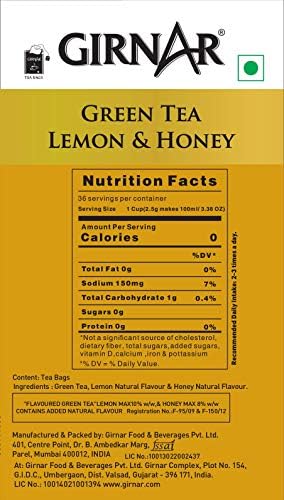 Girnar Green Tea Bags with Lemon & Honey (36 Tea bags)