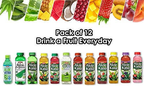 OKF Aloe Vera King Drink – Flavor includes Coco, Original, Grape, Mango, Pineapple, Watermelon, Pomegranate, Gold Kiwi, Peach, Strawberry, and Sugar Free Aloe Vera Juice (12 Flavors) (Pack of 12)