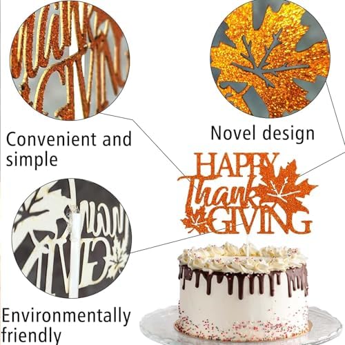 10 Pcs Happy Thanksgiving Cake Toppers Glitter Fall Maple Cupcake Topper Autumn Maple Leaf Cake Topper Orange Cupcake Toppers Design Cake Decoration for Harvest Festival Thanksgiving Party