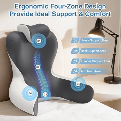 Reading Pillow for Sitting in Bed, 22”H Back Pillow for Sitting Up,Lumbar Rest & Neck Support Bed Pillows,Backrest Bed Chair with Arms for Reclining,Gaming,Resting,Watching TV in Couch or Floor