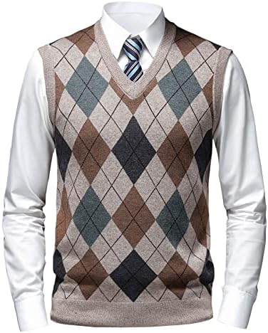 Mens Thick Argyle Sweater Vests Classic V-Neck Knitwear Sleeveless Pullover Autumn Winter Warm Tank Tops