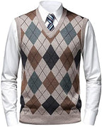 Mens Thick Argyle Sweater Vests Classic V-Neck Knitwear Sleeveless Pullover Autumn Winter Warm Tank Tops