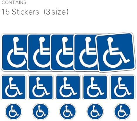 15PCS (3size) Disabled Wheelchair Symbol Handicap Accessible Sticker for Wheelchair Person