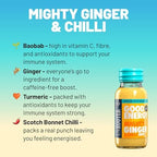 UNROOTED Good Energy Shot (12 Pack, Mighty Ginger) - Immune System and Natural Energy Booster - 12 x 60ml Bottles - Ginger, Turmeric, Chilli & Baobab