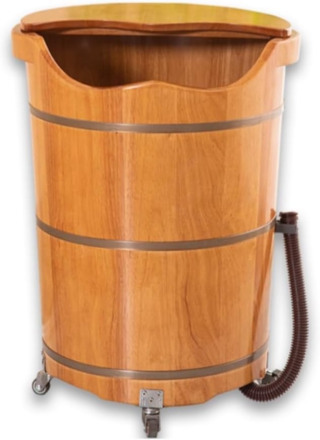 Wood Foot Bath Bucket, Smooth and Delicate Pedicure Barrels for Soaking Feet Spa Wooden Tub Foot Care with Lid(H19.7IN)