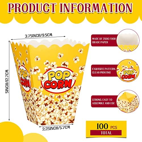 Panelee 100 Pack Popcorn Boxes for Christmas Movie Night 24oz Popcorn Disposable Paper Bucket Bags Bulk Snack Container Cups Holder for Xmas Party Carnival