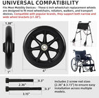 CALPALMY 6 Inch Replacement Wheelchair Front Wheels - Universal 6" PU Solid Tire for Rollator, Walker and More - Made from Durable Rubber, Wear-Resistant and Anti-Slip (2-Pack)