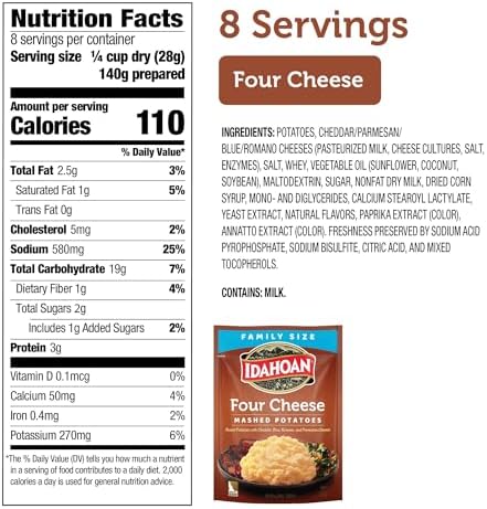 Idahoan Four Cheese Mashed Potatoes Family Size, 8 oz Pouch (Pack of 8)