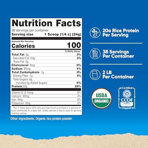 Nutricost Organic Rice Protein Powder (2 LB) - Gluten-Free, Non-GMO (from Brown Rice)
