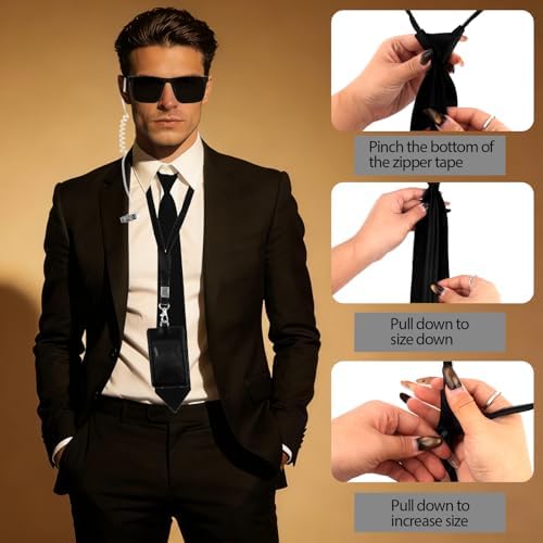 Secret Agent Costume Kit Spy Role Play Accessories Set with Sunglasses, Tie, ID Badge & Earpiece for Halloween, Themed Parties Black