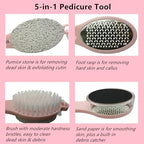 Foot Scrubber Brush with Pumice Stone for Feet, 5-in-1 Foot File Callus Remover, Stainless Steel Feet Scraper, Cleaning Brush and Sand Paper Debris Catcher, Multi Purpose for Home Foot Care