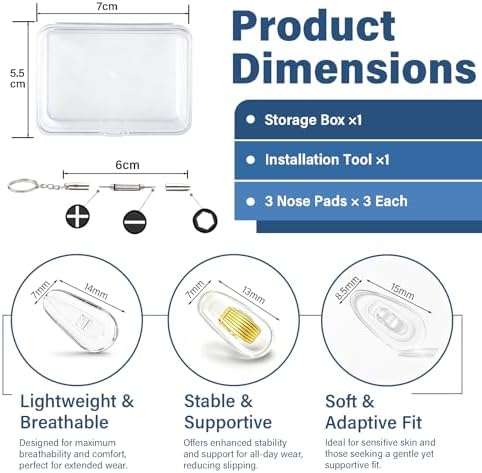 9-Pairs Glasses Nose Pad,Screw-In Soft Silicone Air Chamber Eyeglass Nose Pads,Glasses Repair Kit With Screws & Screwdriver,Anti-Slip,Easy Install,For Glasses & Sunglasses (3pairs Each 13mm.14mm.15mm)