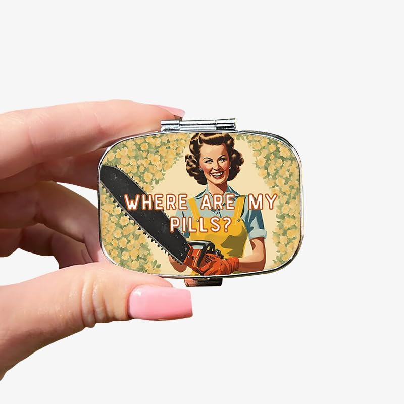 1pc Square Pill Box, Mini 2 Compartment Medicine Pill Organizer, Household Portable Medicine Storage Box, Vitamins Fish Oil for Pockets Purses Travel Unique Gift (Where are My Pills?)