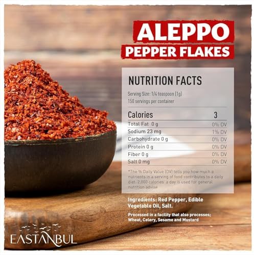 Eastanbul Aleppo Pepper, 5.3oz, Aleppo Pepper Flakes, Ground from Turkey, Pul Biber for Mediterranean & Middle Eastern Dishes, Crushed Turkish Red Biber Flakes, Delicious Chili, Vegan, Gluten Free