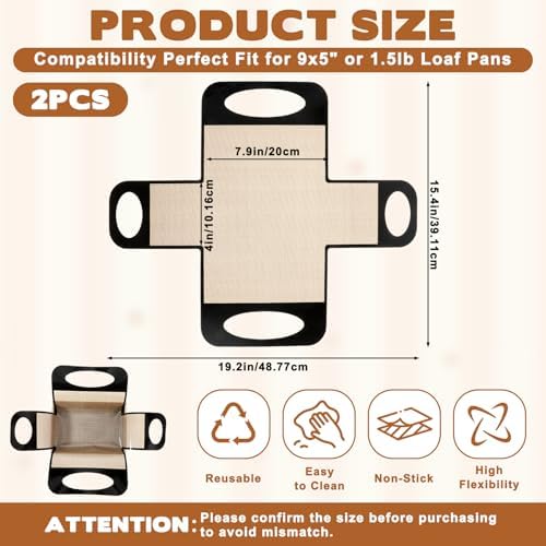 2 Pack Silicone Bread Loaf Pan Liners, Silicone Dough Mat Bread Pan Liners Reusable Baking Sheet Liner Sourdough Baking Mat Food-Grade Easy Clean Dough Transfer Tool
