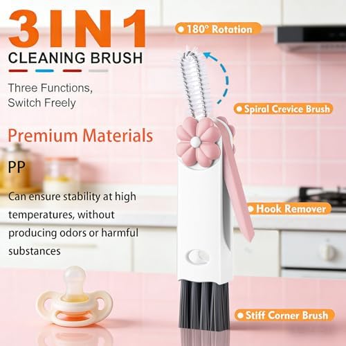 Cup Lid Cleaning Brush - Upgrade 3 in 1 Cup Lid Brush, Portable Water Bottle Crevice Cleaner Brush for Tiny Cup Lid Detail, Bottle Tight Spaces Cup, Sealed Food Storage Containers with Lids(4PCS)