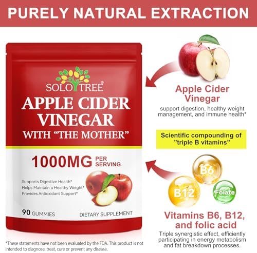 NIFEISHI Apple Cider Vinegar Gummies, (1000mg) Apple Cider Vinegar with Mother, (90Count) ACV Gummies w/Vitamin B6 & B12, Folic Acid, Vegan, Non-GMO, Gluten- & Gelatin-Free